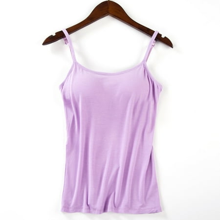 EHTMSAK Women Camisole with Built-in Bra Cup Strap Supportive Padded Tank Top Layering Cami Undershirt for Yoga Purple L