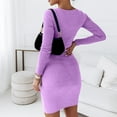 thumbnail image 4 of Lilgiuy Women Casual Buttocks Round-Neck Solid Slimming Long Leeve Dress Purple Fall Dresses for 2022 Spring Winter, 4 of 5