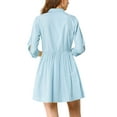 thumbnail image 3 of DARING DIVA Elegant Collar Flare 3/4 Sleeve Button Mini Shirt Dress L Blue, 3 of 6
