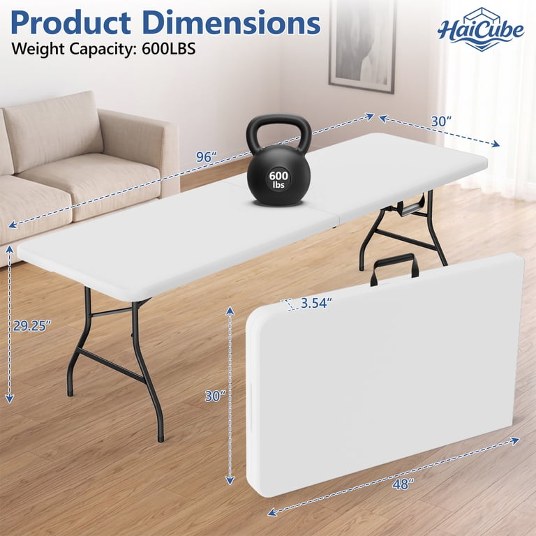 HaiCube 8 Foot Folding Table, 600 lb Capacity photo 2
