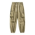 thumbnail image 2 of UVEASISHA Cargo Pants for Men Big and Tall Drawstring Sweatpants Elastic Waist Casual Jogger Pants Multi Pocket Fashion Tapered Trousers Khaki 4XL, 2 of 8