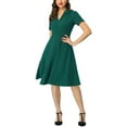thumbnail image 1 of INSPIRE CHIC Robes Vintage pour Femmes 2024 Col Plat Manches Courtes Ajustées et Évasées Robe S Vert Foncé, 1 of 7