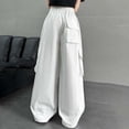 thumbnail image 3 of Girls Cargo Pants Casual Elastic Waist Baggy Cargo Pants Streetwear Pants White Pants for Kids, Size 6-16 Years, 3 of 6