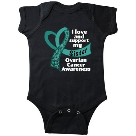 

Inktastic I Love And Support My Sister Ovarian Cancer Awareness Gift Baby Boy or Baby Girl Bodysuit
