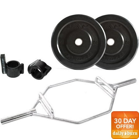 CAP Barbell 100lb Bumper Plate Set with Zinc-Plated Hex Bar and Muscle Clamps