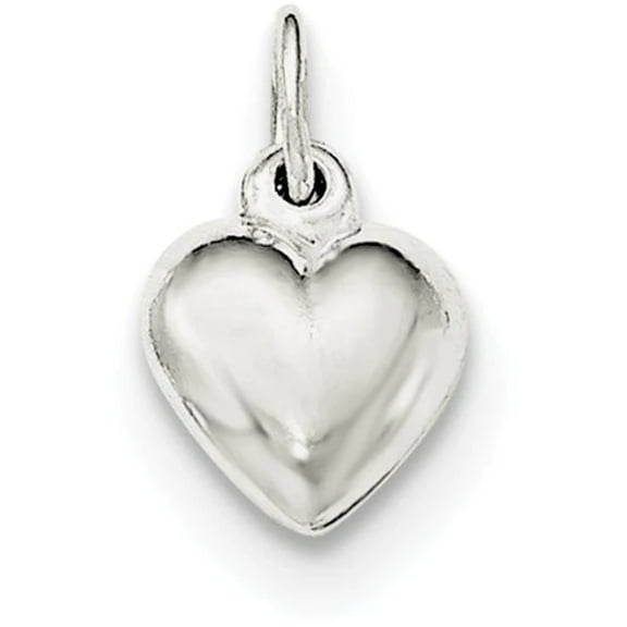 925 Sterling Silver Polished Puff Love Heart Charm Pendant Necklace for Women