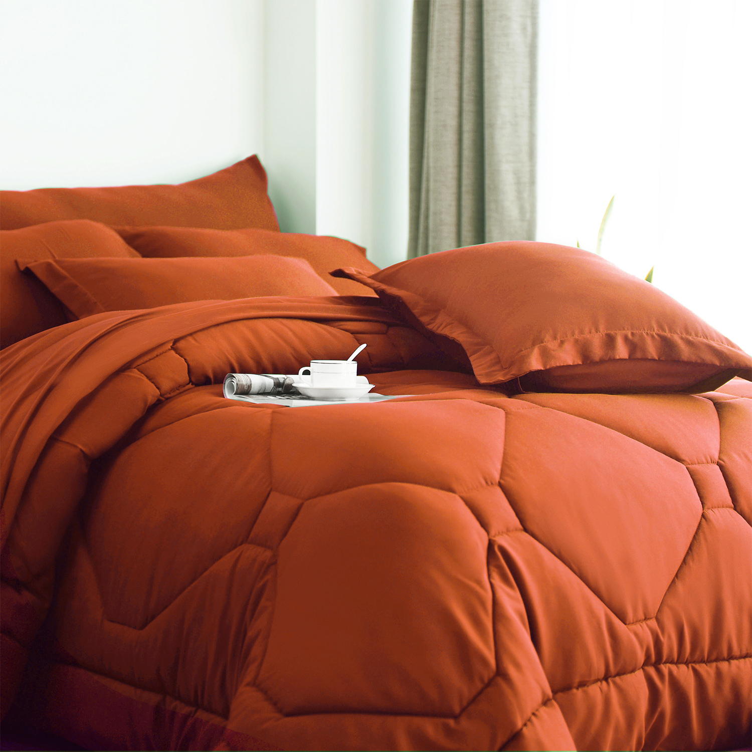 HIG 8-Piece Queen Bed in a Bag Comforter Set, Terracotta photo 7