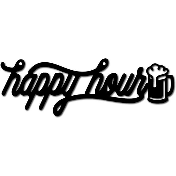 Happy Hour Sign Bar Wall Decor Drinks Metal Wall Art Wall Hanging Decor for Indoor Outdoor Home Livingroom Kitchen Garden Bar Pub Office Decoration Gift Black 11.8 x 3.9 Inch DIY