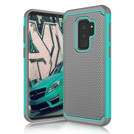 Galaxy S9+ Case, Samsung S9 Plus Sturdy Case, Galaxy S9 Plus Phone Case, Njjex Slim Flexible Rugged Rubber Anti Scratch Hard Cover Thin Case with Design for Samsung Galaxy S9 Plus -Turquoise/Gray