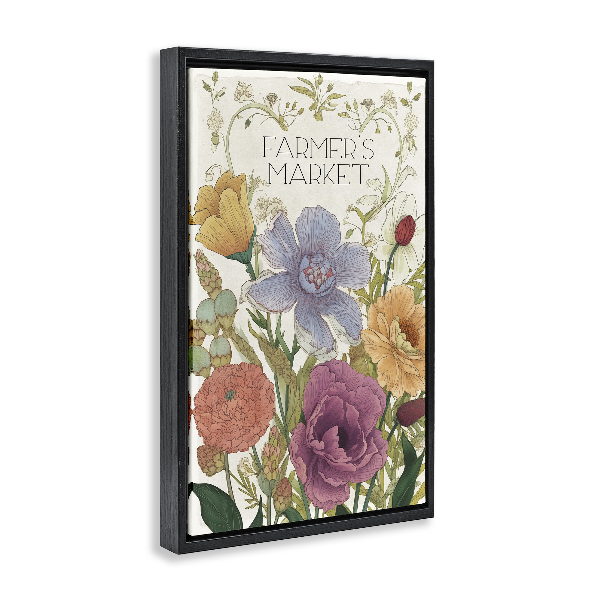Vintage Farmer's Market Garden Black Framed Floater Canvas Wall Art, design by Sasha
