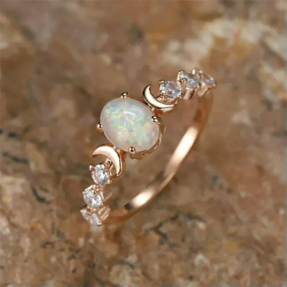 K-KED 925 Silver,Gold Plated Women Oval Rings Cute Moonstone Delicate Jewelry Size 5-12-Rose Gold White-12