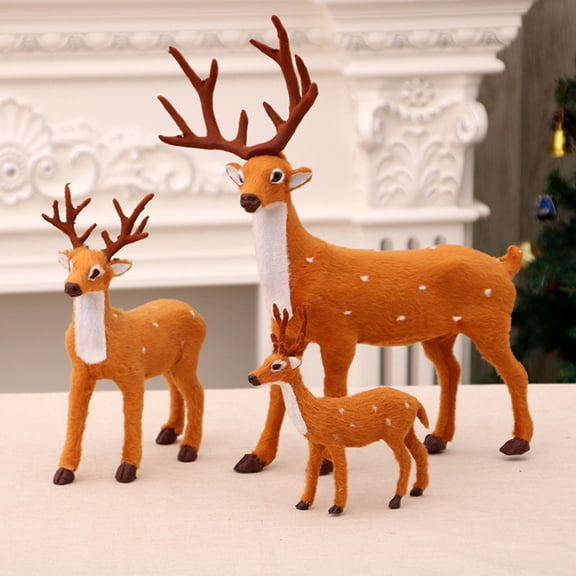 Reindeer Figurines Plush Deer Decor,Elk Figures for Holiday Table Top Ornaments,Spotted Deer Toys Simulated Animal Decoration,Cute Replica Figurines for Winter Theme Accents.