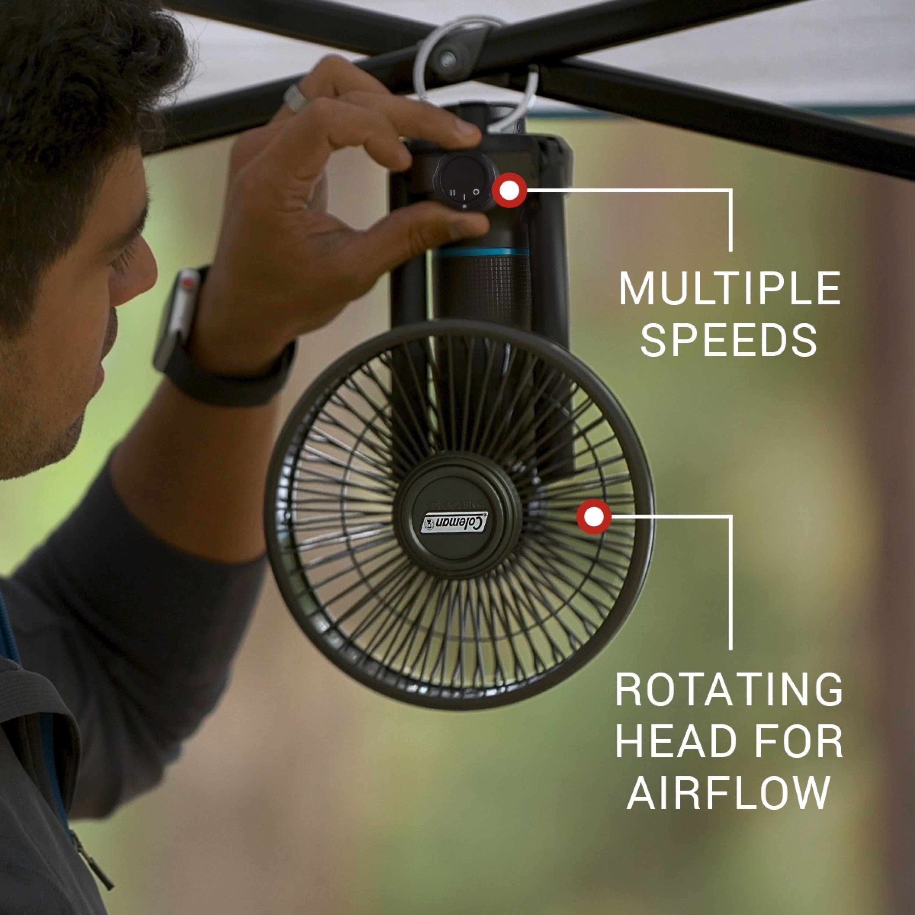 Coleman Onesource Multi-Speed Portable Fan & Rechargeable Battery, Black, Built in Flash Light - image 3 of 8