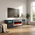 thumbnail image 3 of Duke 01 WH-EF Fireplace TV Stand for TVs up to 70", Modern High Gloss 63" Entertainment Center, Electric Fireplace TV Media Console with Storage Cabinets and LED Lights, 3 of 7