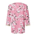thumbnail image 5 of XPMWRP 3/4 Length Sleeve Womens Tops Fashion Lace V Neck Shirt Flowers Print Tunic Tops Spring Summer Floral Blouses Loose T Shirts Pink M, 5 of 5