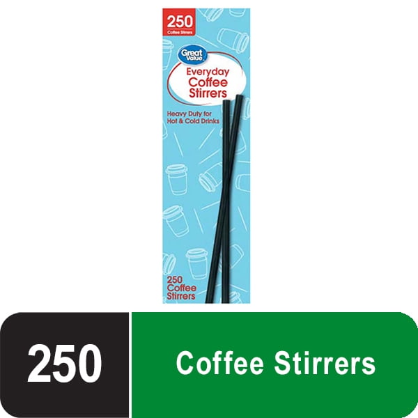 Great Value Disposable Plastic Coffee Stirrers, Black, 250 Count