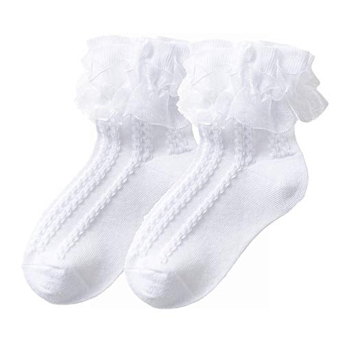 Little Girls Cotton Lace Socks Lace Ruffle Frilly Comfortable Princess Style Dress Socks