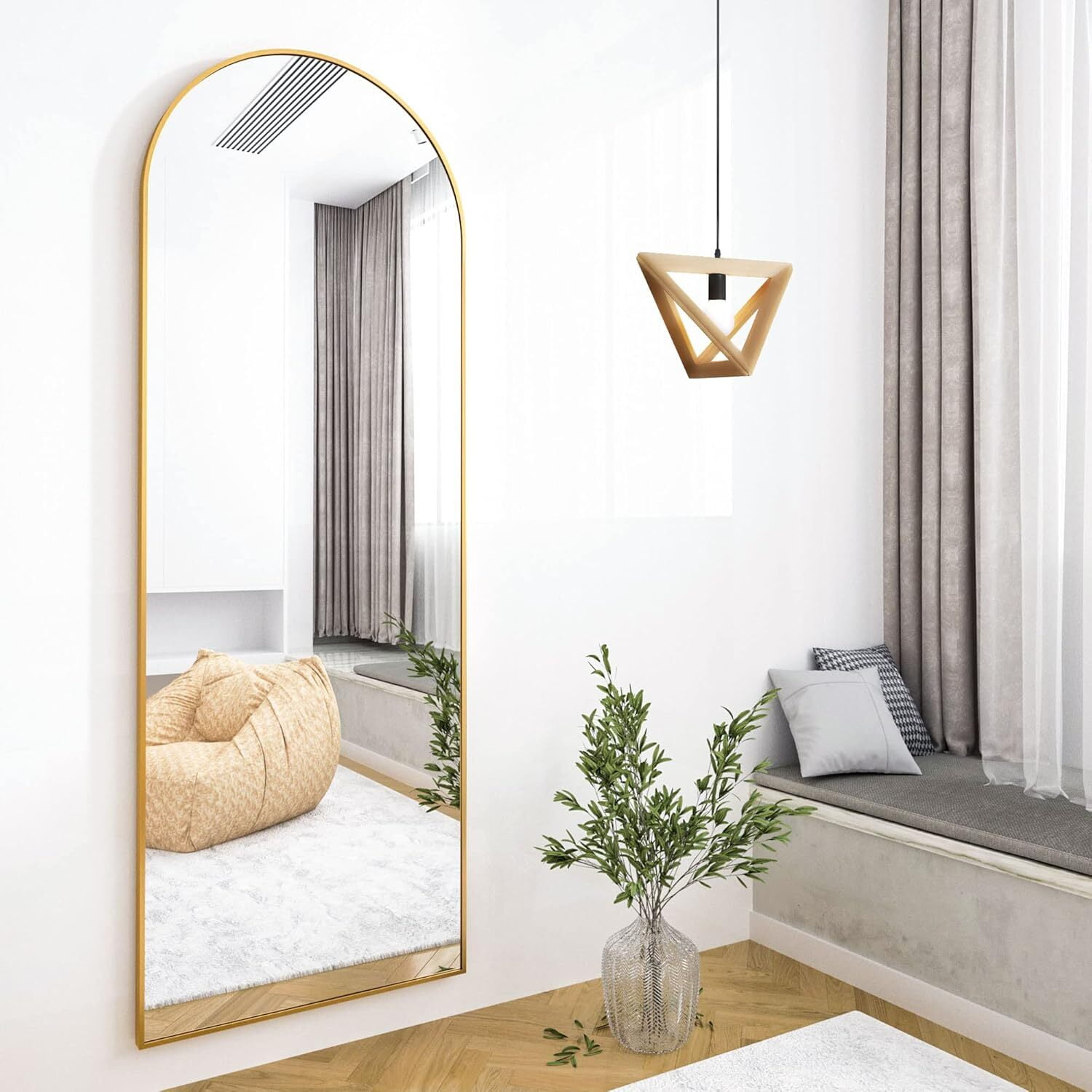 Anyrose 58"x 18" Arched Full Length Mirror Floor Mirror with Stand Wall-Mounted,Gold