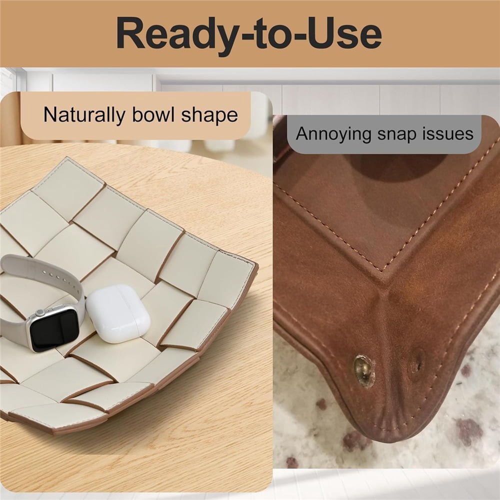 Tray for Men and Women PU Leather Key Holder Bowl for Entryway Table Bedside Nightstand Desk Organizer Tray for Wallet, Watch, Key, Phone Men's Gift - Coffee & White（only the box）