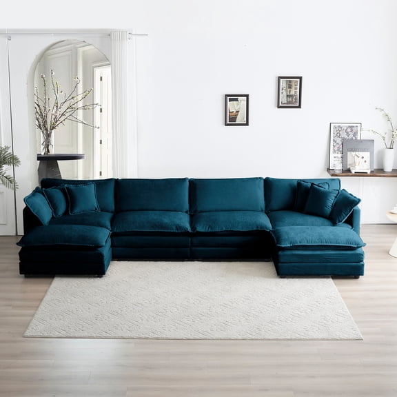 Comfortable Upholstered Couch In Blue With Reversible Chaise Option Sectional Chenille And Extra