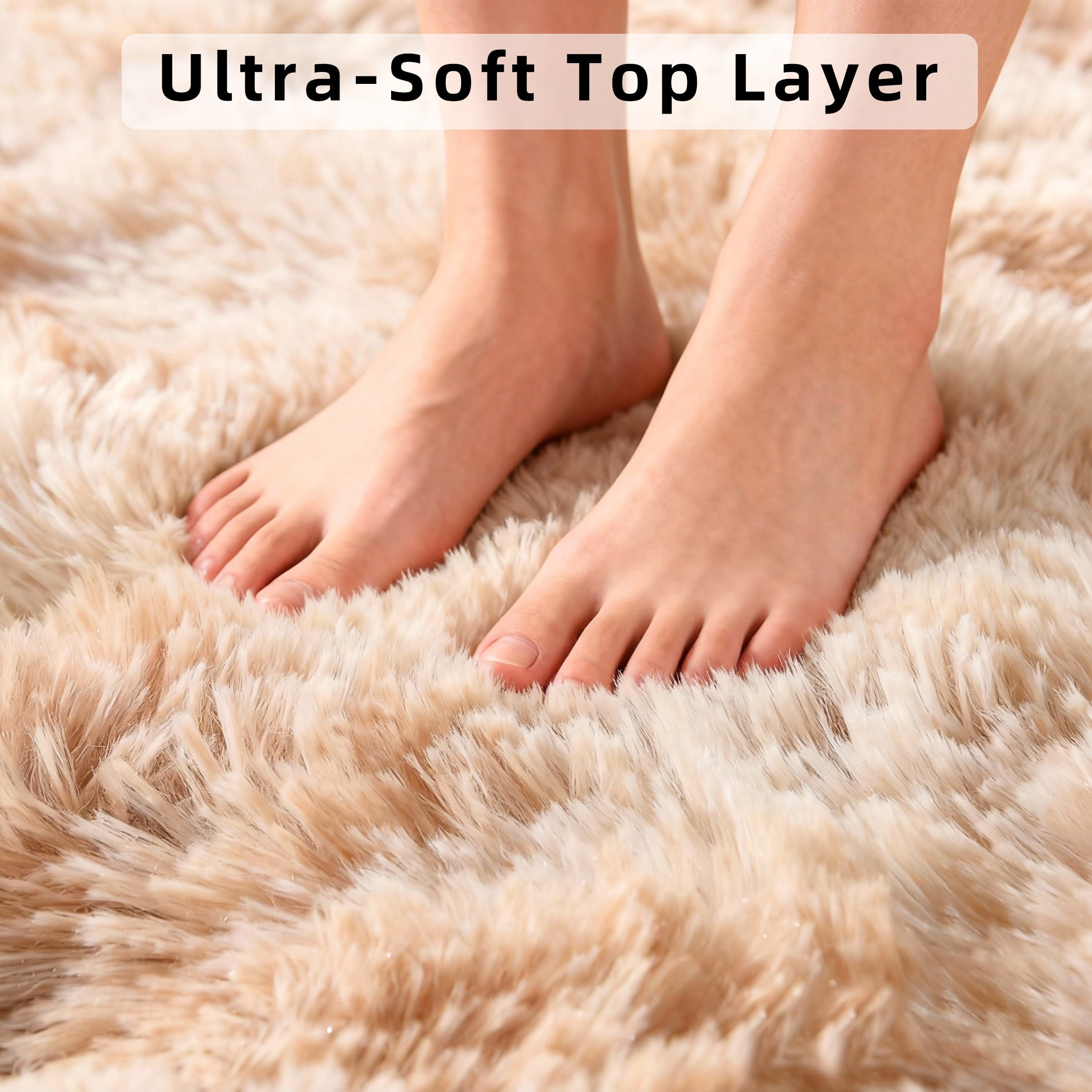 Area Rugs for Livingroom Bedroom, 9' x 12' Soft Fluffy Shag Indoor Floor Carpet for Living Room Bedroom Dining Room Office Home Decor, Tie-dye Beige