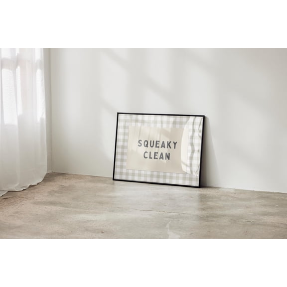 Squeaky Clean Minimalist Bathroom Wall Poster Trendy Bath Poster Funny Checkered Wall Decor Horizontal Poster 1 Poster , Poster Print Only