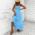thumbnail image 5 of XUNKUSGA Maxi Dresses for Women Casual Boho Sleeveless Smocked Tiered Beach Dress Fashion Summer Soild Color Halter Backless Long Sun Dresses Women,Blue,XL, 5 of 7