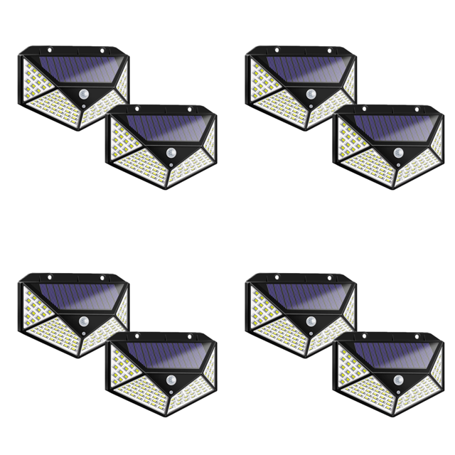 100LED Lámpara de pared solar Impermeable Jardín Gran angular Sensor de movimiento Lámpara 2pcs