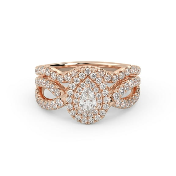 AFFY Infinity Teardrop Double Halo Bridal Set Ring for Women, 5x3mm Pear and Round cut Lab Created Moissanite Engagement Wedding Ring in 10K Solid Rose Gold Ring Size-10