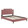 thumbnail image 2 of Twin Bed Slatted Bed Frame Dust Pink Velvet Upholstery, 2 of 7