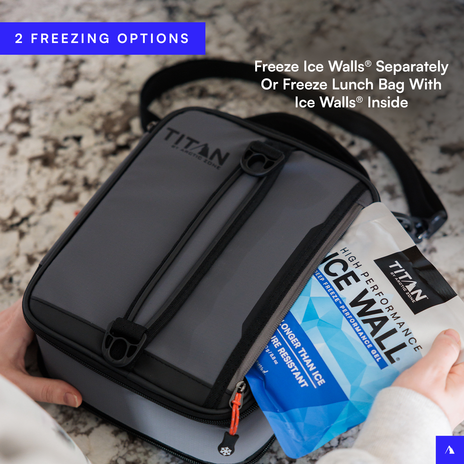 Titan by Arctic Zone Fridge Cold Insulated Expandable Lunch Bag with Reusable Ice Walls - Sharkskin Gray