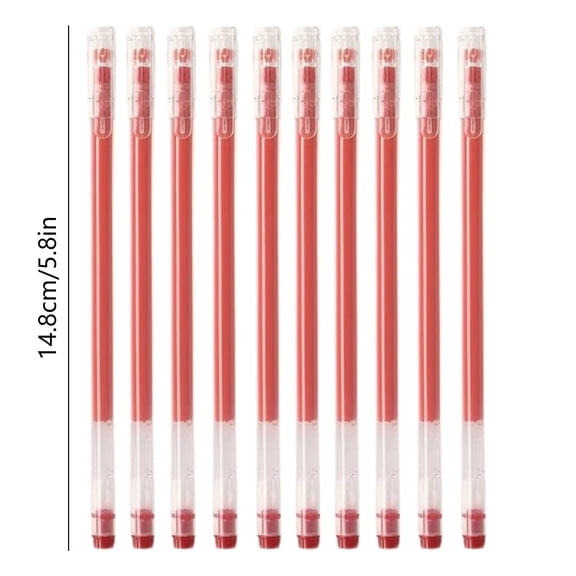 10 Pack Minimalist Transparent Barrel Red Gel Pens, 0.5mm Fine Tip 1ml Large Capacity Fast-Drying Smooth Writing Pen for Daily Office Use