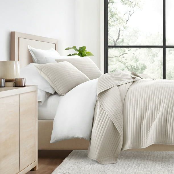 Juego de Edredón Resistente a las Arrugas para Todas las Estaciones, Colcha Cosida a Rayas Naturales para Ropa de Cama Tamaño King de Comfort Canopy