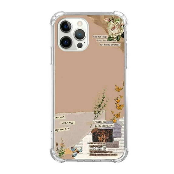 Butterfly Flowers Vintage Mood Board Case for iPhone 12 Pro Max,Aesthetic Art Design Pattern TPU Shock-proof Cover Case