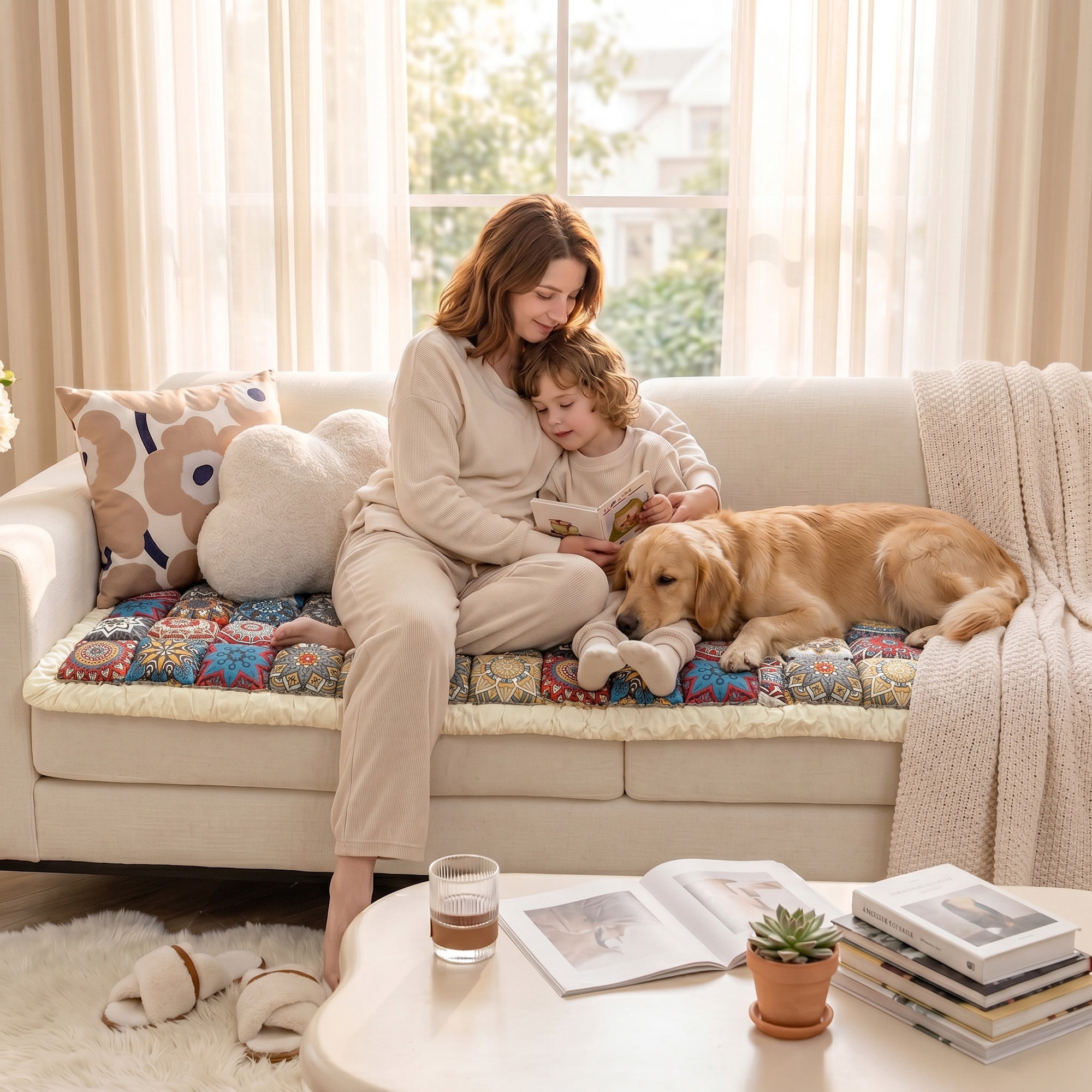 Sanmadrola Couch Cover Sofa Cover Slipcover Furniture Protector Washable Fuzzy Pet Couch Covers for Dog Cat Pet Non Slip 3 Cushion Couch Sofa Covers Bohemian Style