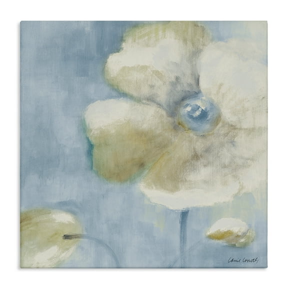 Stupell Industries White Blossom on Blue Botanical & Floral Painting Gallery Wrapped Canvas Art Print Wall Art, 17 x 17