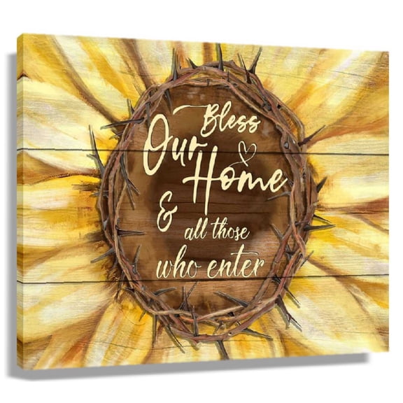 Sunflower Jesus Blessing Wall Art, Canvas Painting for Living Room, Prayer Room, or Entryway, Welcoming Faith, Framed 12x18 in