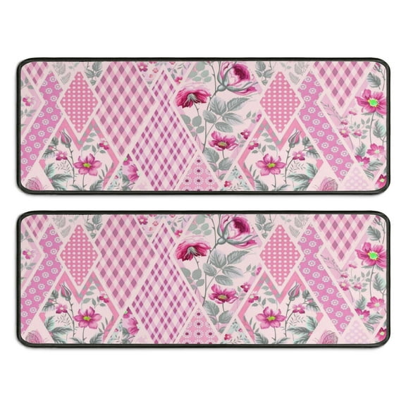 Kitchen Rugs Sets Of 2,Pioneer Flower Floral Print Pattern Anti Fatigue Kitchen Mat Rugs Non Slip Washable,Decorative Kitchen Floor Mats for Kitchen,Sink,Laundry,17"x47" 17"x47"