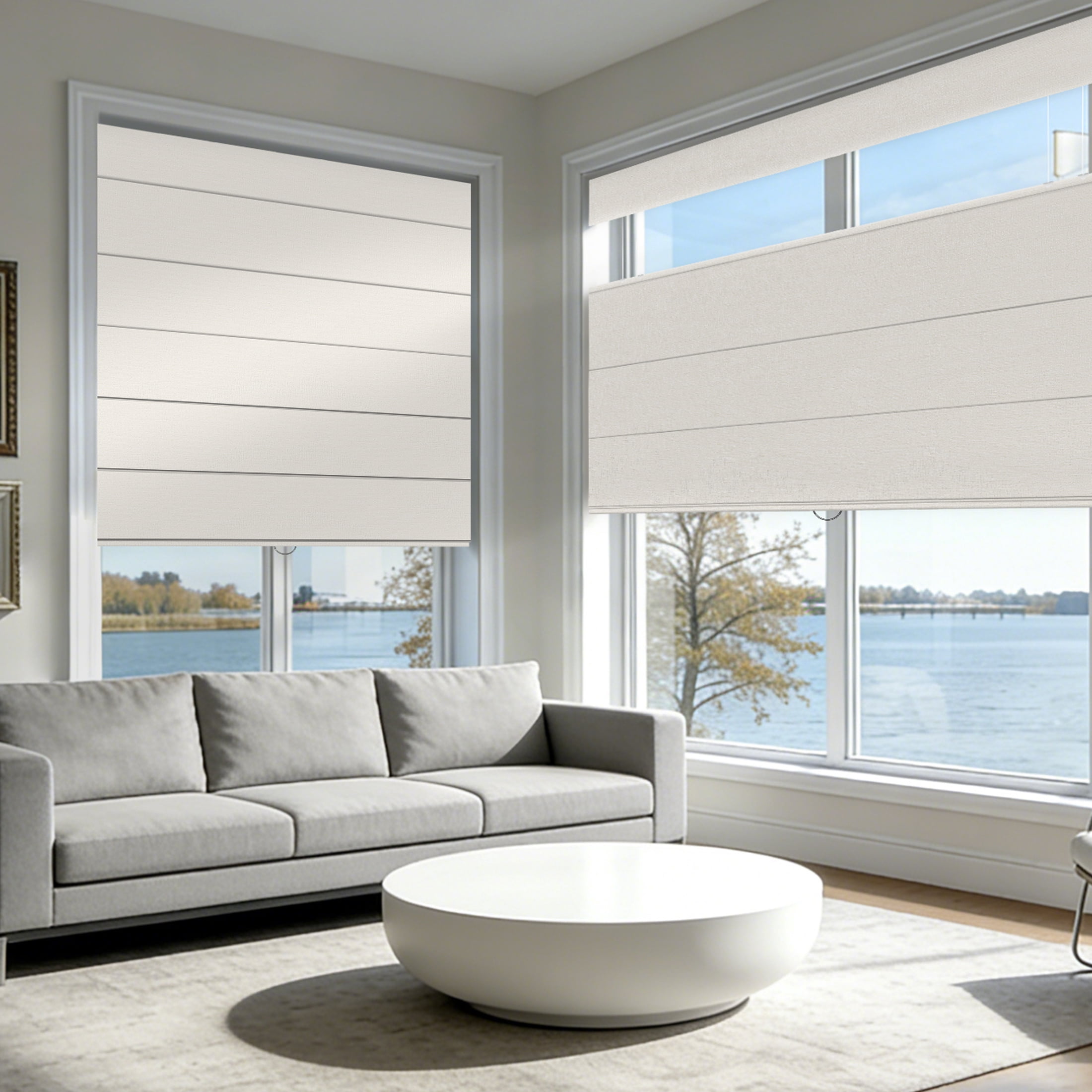 ZimJAHO No Drill Roman Shades – Top Down Bottom Up, Cordless Blackout Blinds for Bedroom, UV Blocking, Easy Install, White, 22"Wx64"H