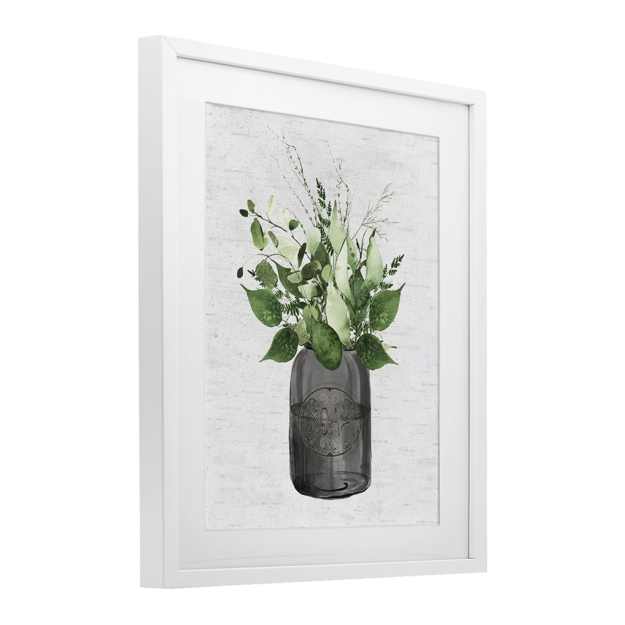 Vintage Soap Jar Herbs White Framed Print Under Glass, design by Lettered and Lined