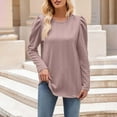 thumbnail image 2 of Wyobmus Womens Crew Neck Shirt Fall Puff Long Sleeve Fashion Tops Tunic Dressy Knitted Casual Sweater Clothes Cute Trendy Work Outfits Pink, 2 of 7
