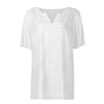thumbnail image 6 of LIUJUNSHOP Casual Cotton Linen Tshirts Shirts for Women Loose Fit V Neck Short Sleeve Plain Button Up Blouses Ladies Summer Tops, 6 of 9