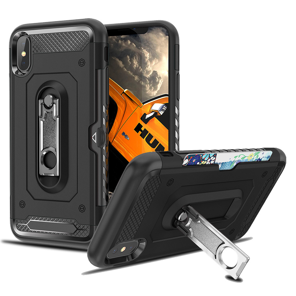 Perfect Fit Hybrid Case for iPhone X Heavy Duty with Built-In Stand and Card Holder