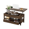 thumbnail image 2 of VERDALAY Mesa de centro con tapa elevable Mesa de té de madera con 2 cajones Mesa de centro elevable con cajones de almacenamiento Mesa auxiliar con asas Mesa central con tapa, 2 of 9