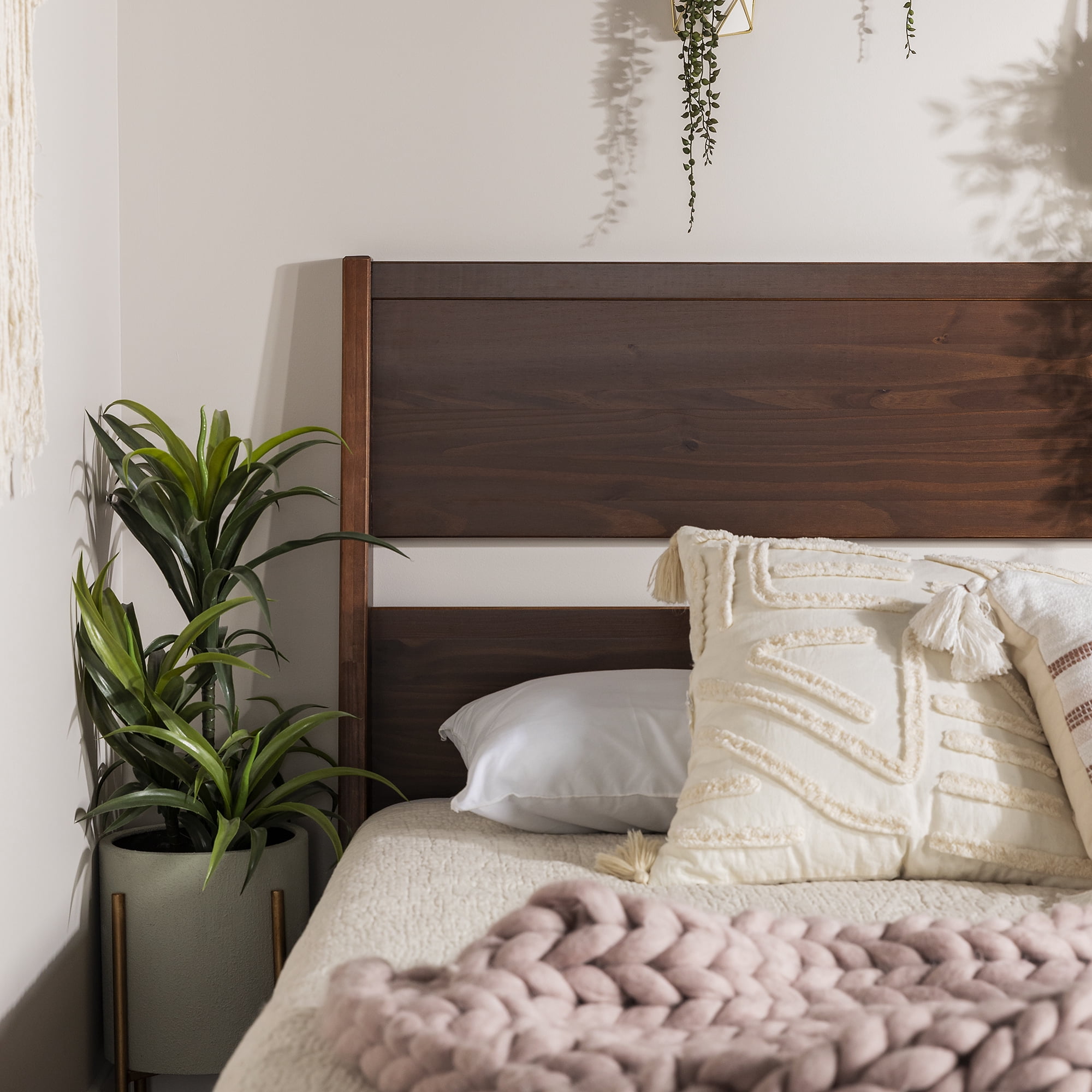 Walker Edison Abrielle Modern Queen Platform Walnut Bed Frame