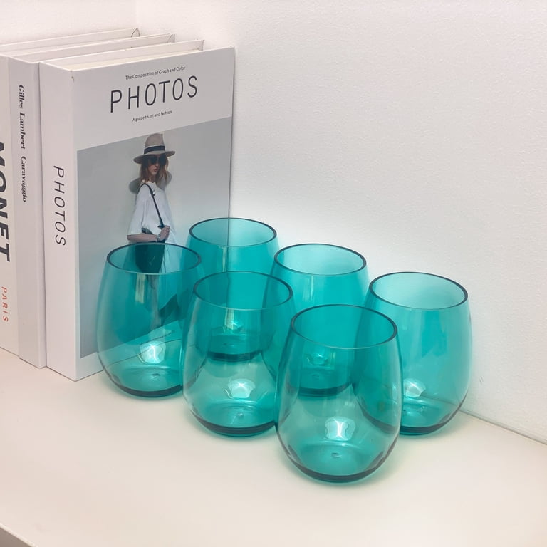 Yongzhenlite Set of 6 Acrylic Wine Glasses, 20-ounce Plastic Tumbler for  Party Use,BPA Free,Dishwasher Safe (Teal)