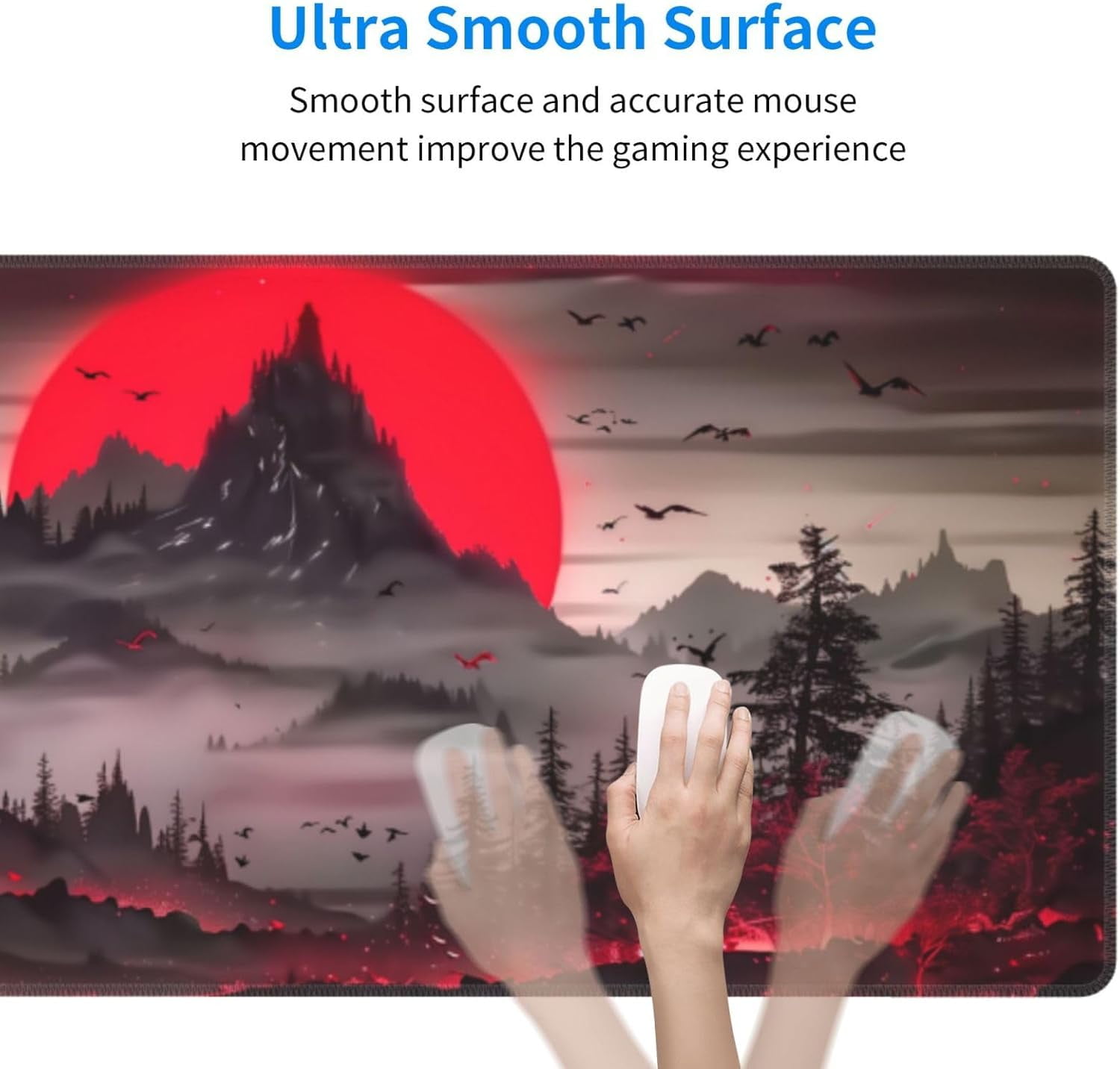 PrimeCook Shop Extended Gaming Mouse Pad, Large Desk Mat XL Anime Mouse Pad Waterproof with Stitched Edges, Non-Slip Desktop Pad for Home and Office, Level Up Your 31.5x11.8 Inch (Darkness Red Moon2)