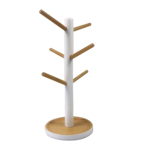 Estante de madera para tazas para beber, taza de agua, soporte para colgar, soporte para almacenamiento de cocina, organizador para el hogar, color blanco Jumpingount HA003833-02
