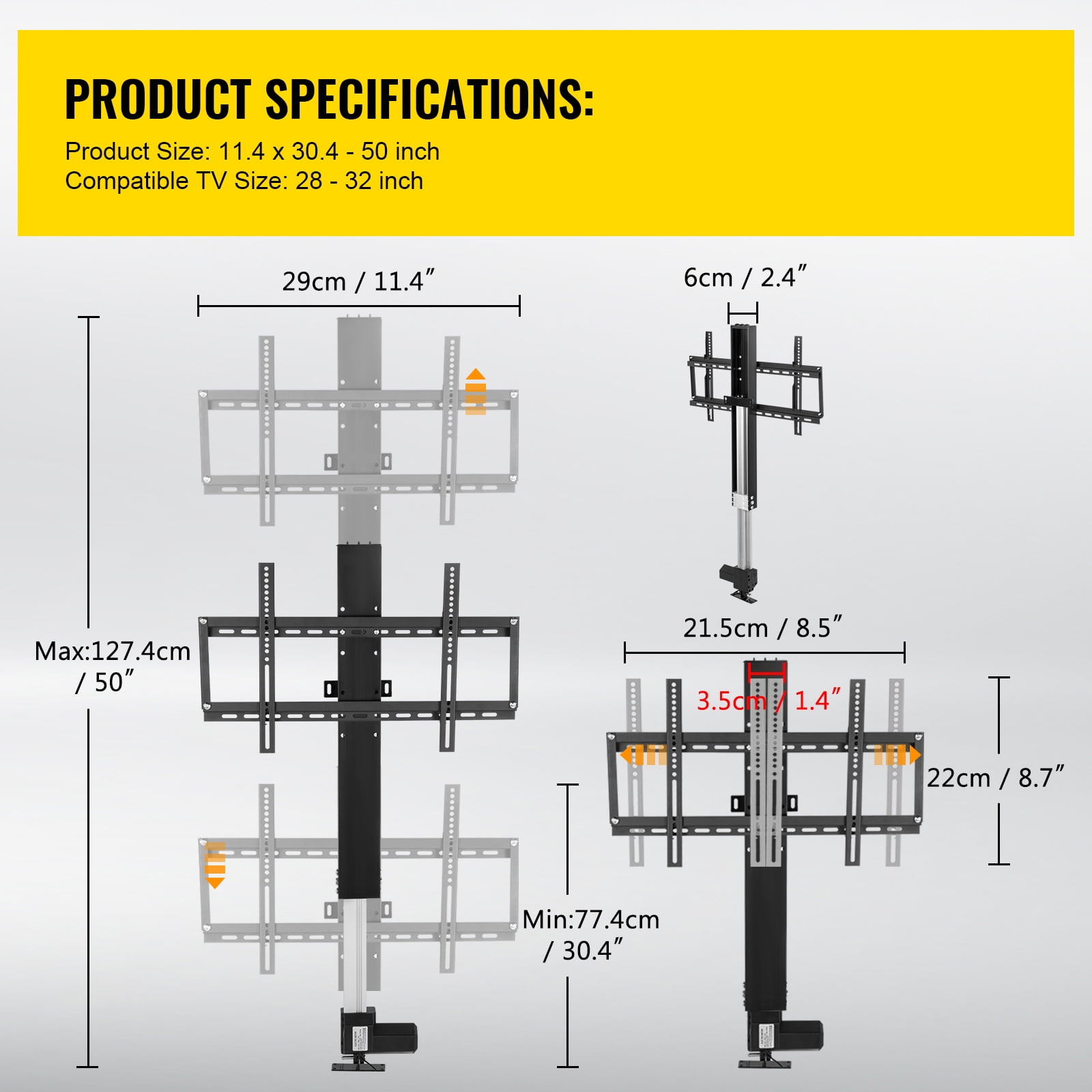 KFFKFF Motorized Television Lift, 20" Movement for 28-32" Televisions. Operated by Remote, Modifiable Elevation 30-50", Can Bear up to 132 lbs