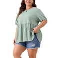thumbnail image 4 of Agnes Orinda Women's Plus Size Babydoll Tops Texture Crew Neck Short Sleeve Flowy Summer Casual Blouse 2X Greyish Green, 4 of 6